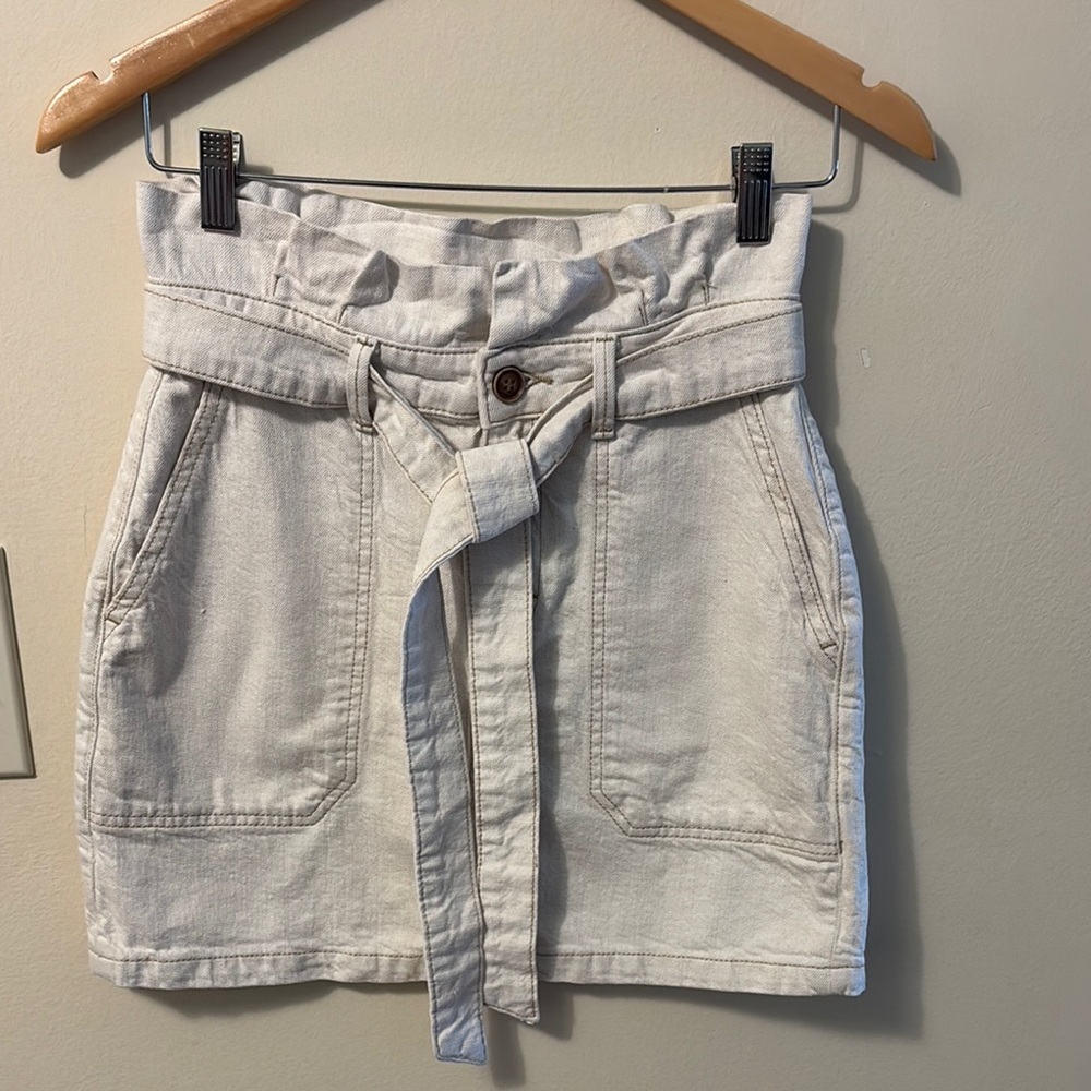 Free People Splendor In the Grass Skirt Paper bag Waist Cream Jean Size 2 - Picture 2 of 11